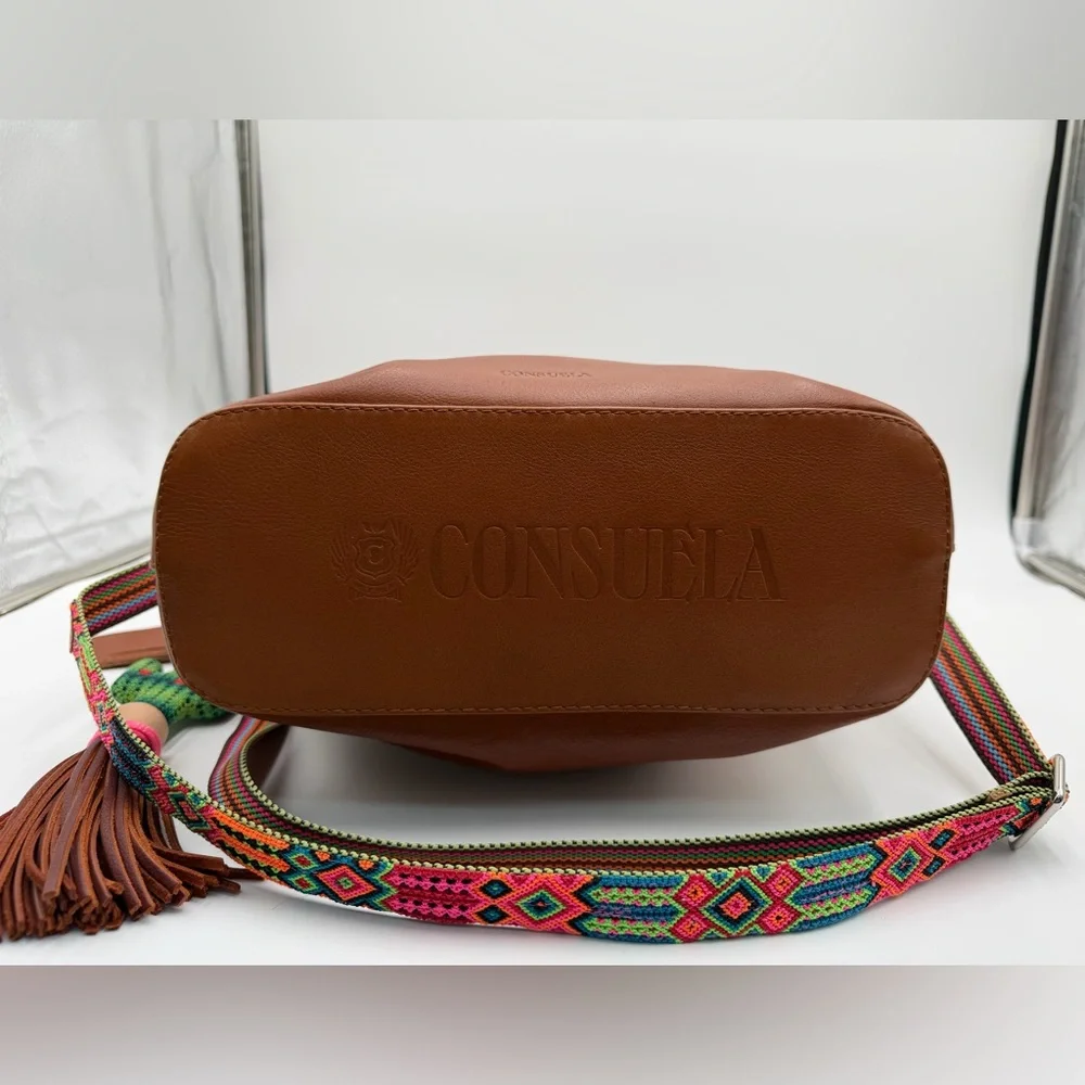 Consuela Brown Leather Hobo with Pink & Orange Accent Strap - Picture 6 of 8